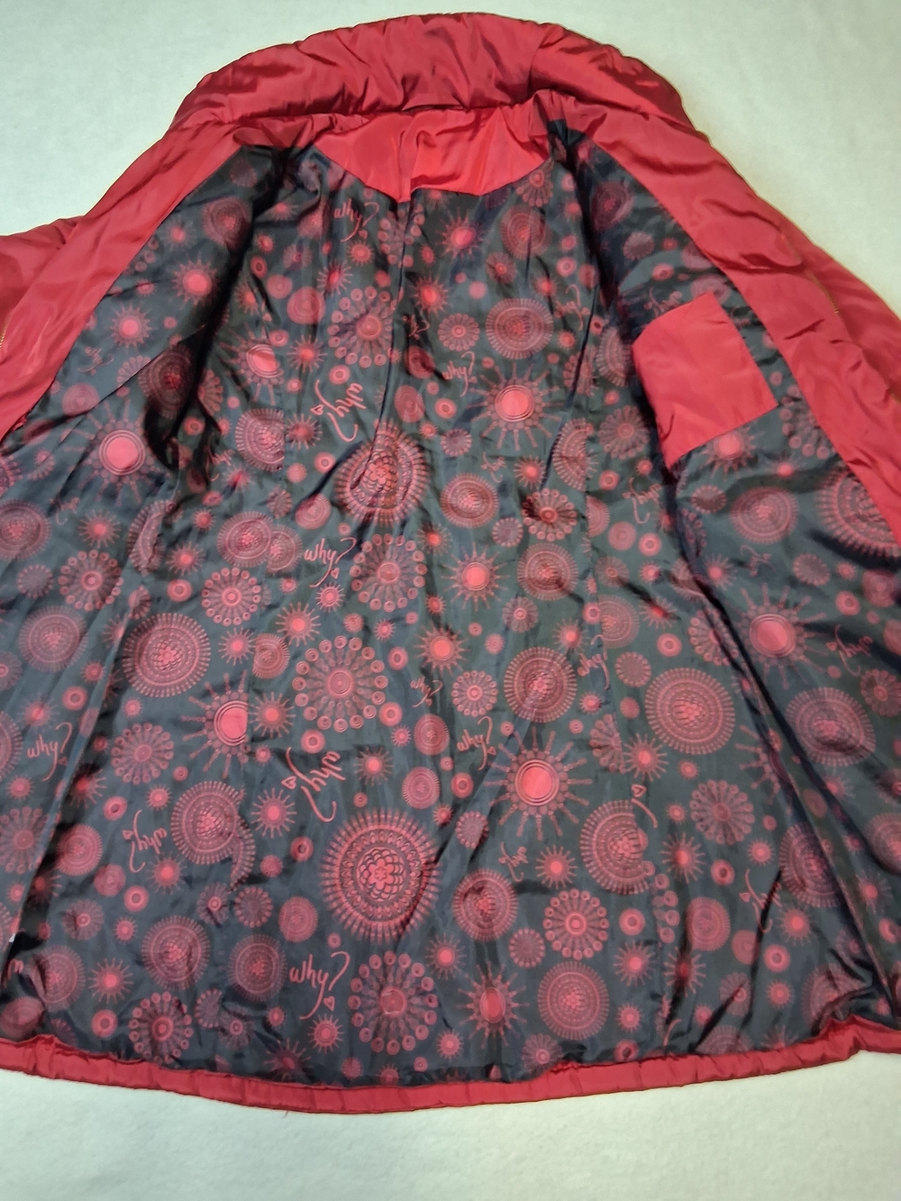 Desigual Red Quilted Long Puffer Coat with Gold Zippers - Picture 7 of 8